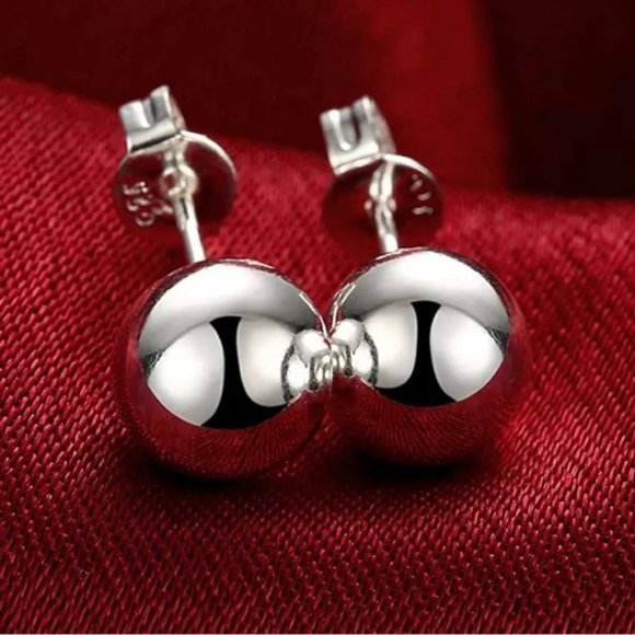 Jewelry - 925 Sterling Silver 6MM Round Smooth Solid Ball Stud Earrings Fashion Wedding